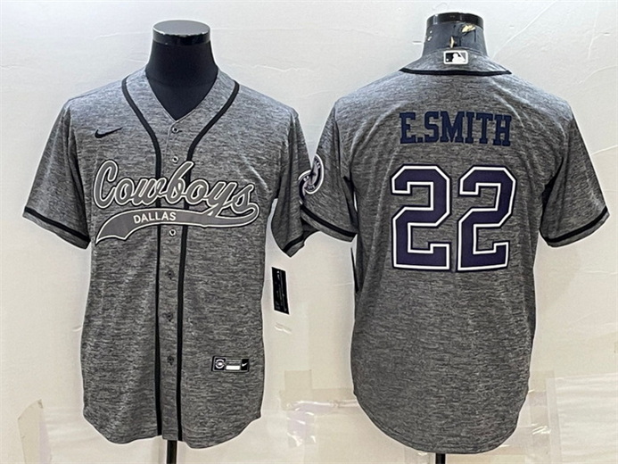 Men Dallas Cowboys 22 Emmitt Smith Grey With Patch Cool Base Stitched Baseball JerseyS