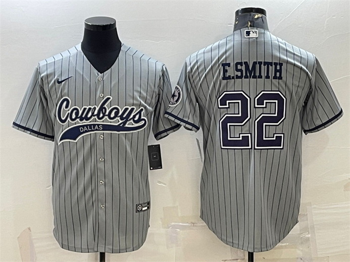 Men Dallas Cowboys 22 Emmitt Smith Grey With Patch Cool Base Stitched Baseball Jersey