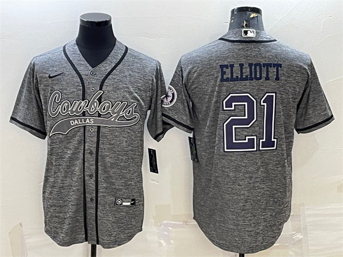 Men Dallas Cowboys 21 Ezekiel Elliott Grey With Patch Cool Base Stitched Baseball JerseyS