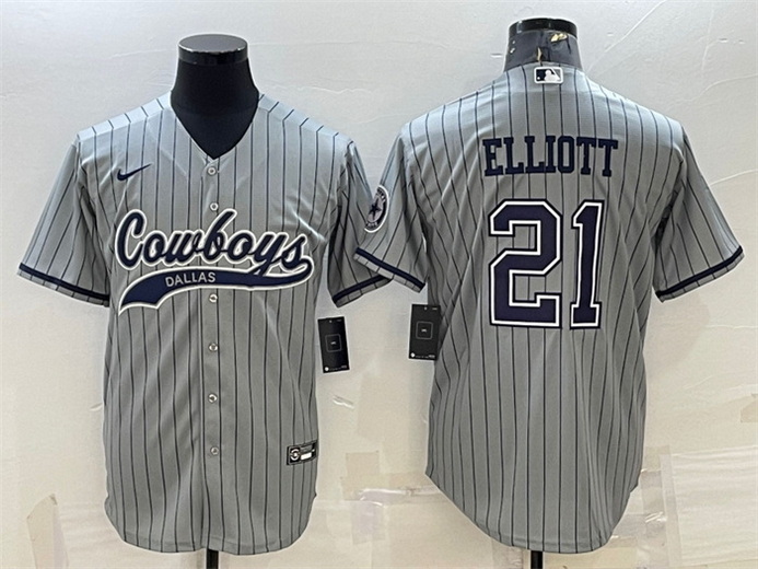 Men Dallas Cowboys 21 Ezekiel Elliott Grey With Patch Cool Base Stitched Baseball Jersey