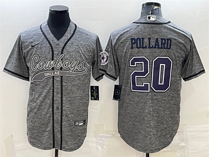 Men Dallas Cowboys 20 Tony Pollard Grey With Patch Cool Base Stitched Baseball Jersey