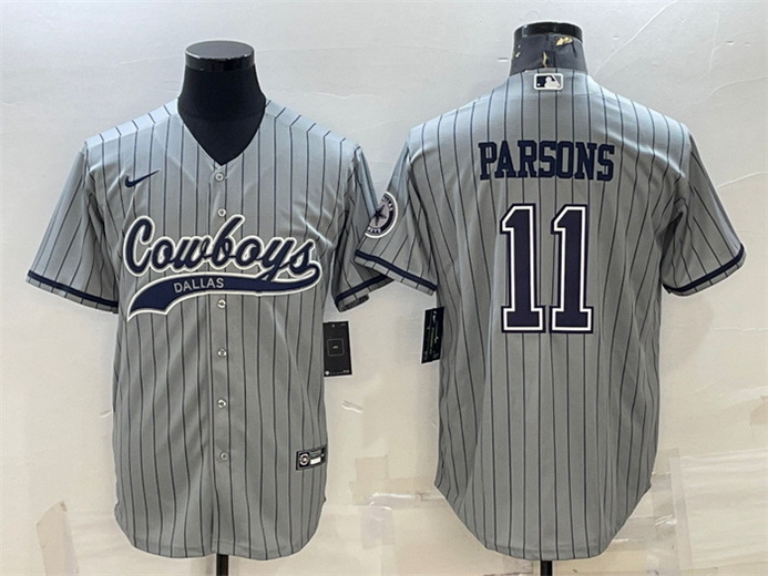 Men Dallas Cowboys 11 Micah Parsons Grey With Patch Cool Base Stitched Baseball Jersey