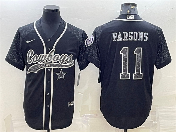 Men Dallas Cowboys 11 Micah Parsons Black Reflective With Patch Cool Base Stitched Baseball Jersey