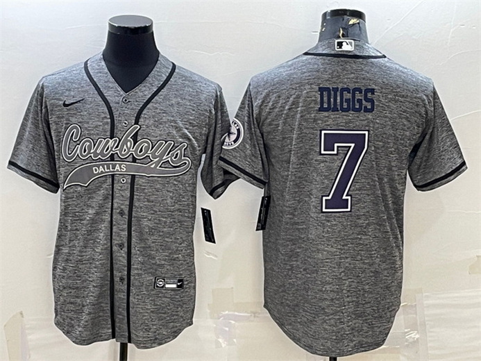 Men Dallas Cowboys 7 Trevon Diggs Grey With Patch Cool Base Stitched Baseball JerseyS