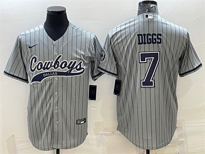 Men Dallas Cowboys 7 Trevon Diggs Grey With Patch Cool Base Stitched Baseball Jersey