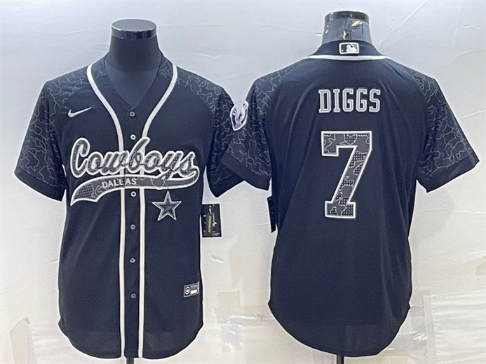 Men Dallas Cowboys 7 Trevon Diggs Black Reflective With Patch Cool Base Stitched Baseball Jersey