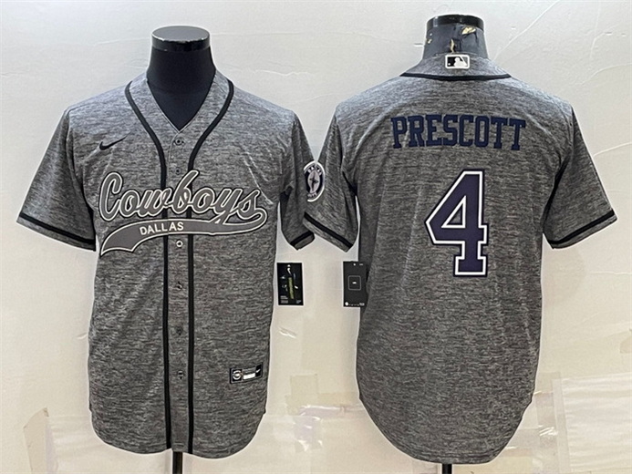 Men Dallas Cowboys 4 Dak Prescott Grey With Patch Cool Base Stitched Baseball Jersey