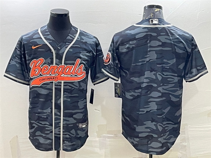 Men Cincinnati Bengals Blank Grey Camo With Patch Cool Base Stitched Baseball Jersey