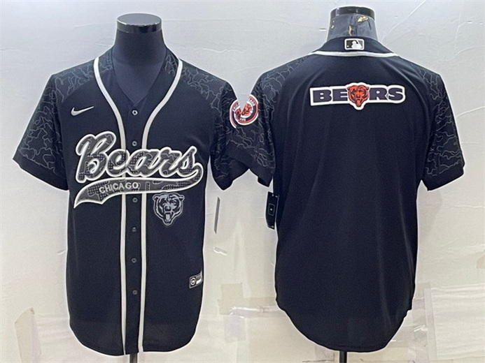 Men Chicago Bears Black Reflective Team Big Logo With Patch Cool Base Stitched Baseball Jersey