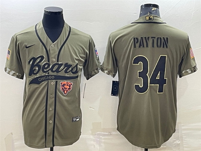 Men Chicago Bears 34 Walter Payton Olive 2022 Salute To Service Cool Base Stitched Baseball Jersey