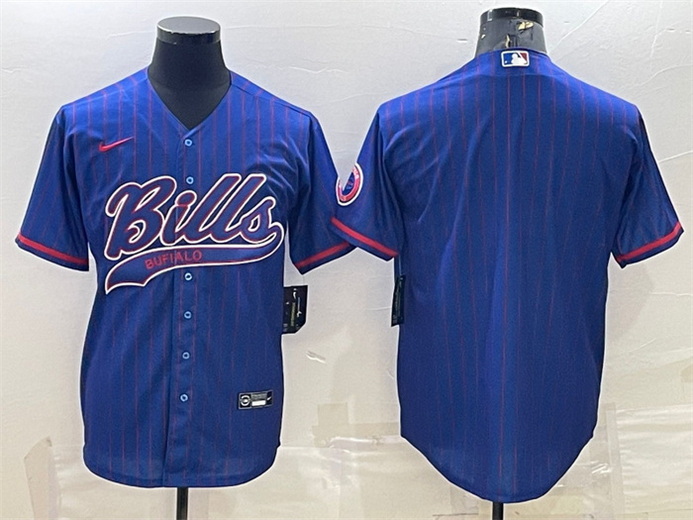 Men Buffalo Bills Blank Royal With Patch Cool Base Stitched Baseball Jersey