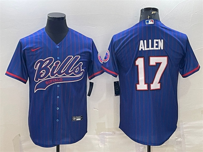 Men Buffalo Bills 17 Josh Allen Royal With Patch Cool Base Stitched Baseball Jersey