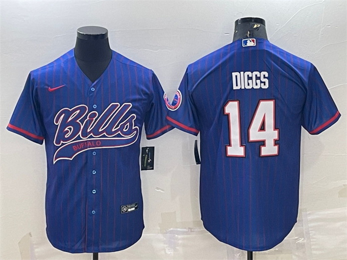 Men Buffalo Bills 14 Stefon Diggs Royal With Patch Cool Base Stitched Baseball Jersey