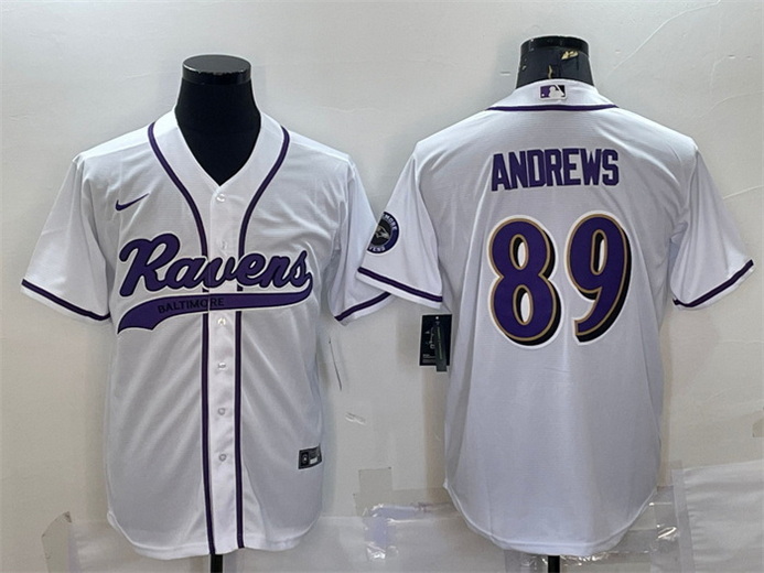 Men Baltimore Ravens 89 Mark Andrews White With Patch Cool Base Stitched Baseball Jersey