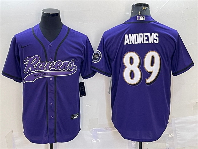 Men Baltimore Ravens 89 Mark Andrews Purple With Patch Cool Base Stitched Baseball Jersey