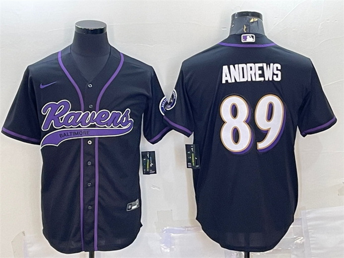 Men Baltimore Ravens 89 Mark Andrews Black With Patch Cool Base Stitched Baseball Jersey