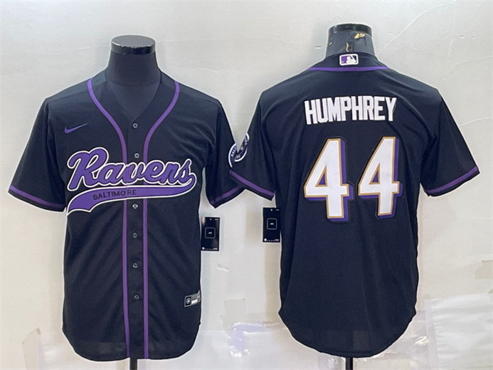 Men Baltimore Ravens 44 Marlon Humphrey Black With Patch Cool Base Stitched Baseball Jersey