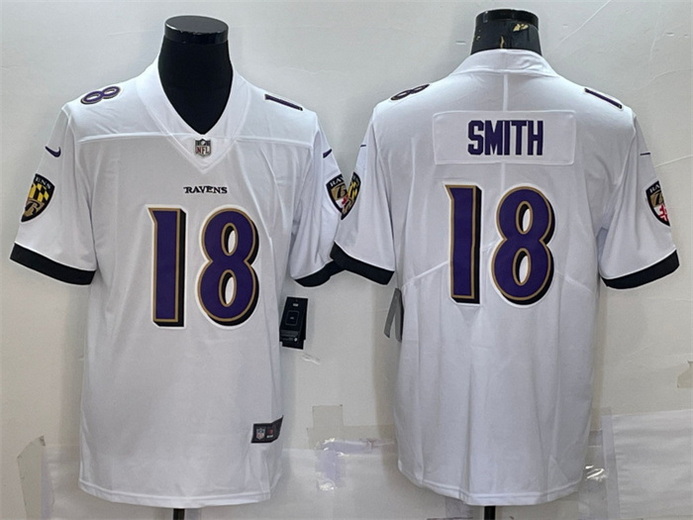 Men Baltimore Ravens 18 Roquan Smith White Vapor Untouchable Limited Stitched Jersey