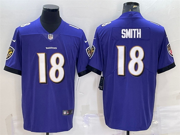 Men Baltimore Ravens 18 Roquan Smith Purple Vapor Untouchable Limited Stitched Jersey