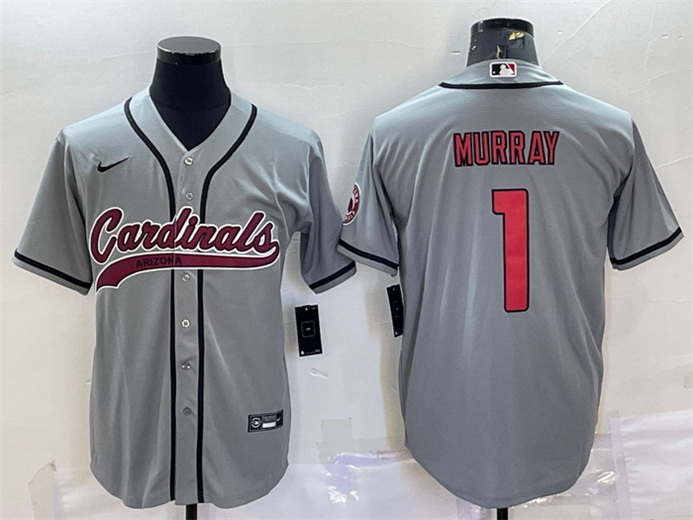 Men Arizona Cardinals 1 Kyler Murray Grey With Patch Cool Base Stitched Baseball Jersey