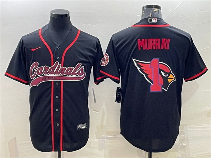 Men Arizona Cardinals 1 Kyler Murray Black Team Big Logo With Patch Cool Base Stitched Baseball Jers