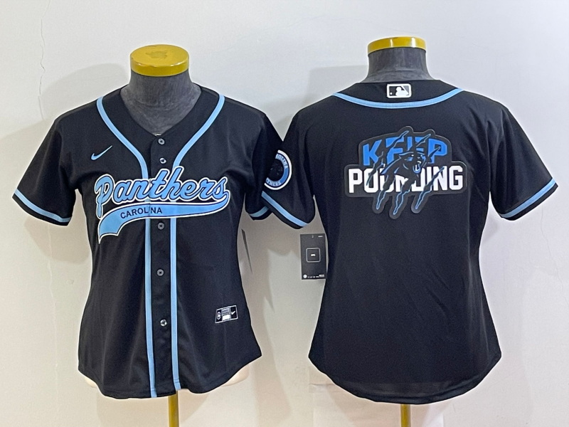 Women Carolina Panthers Black Team Big Logo With Patch Cool Base Stitched Baseball Jersey