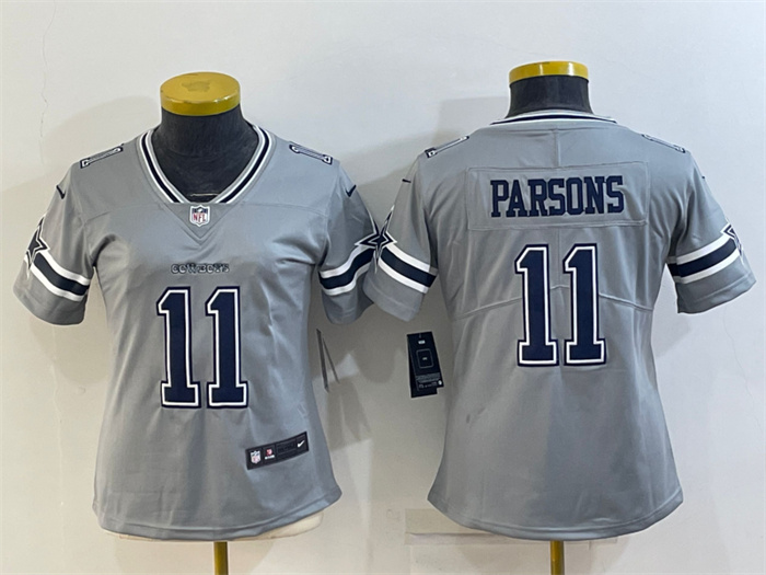 Women Dallas Cowboys 11 Micah Parsons Gray Stitched Jersey