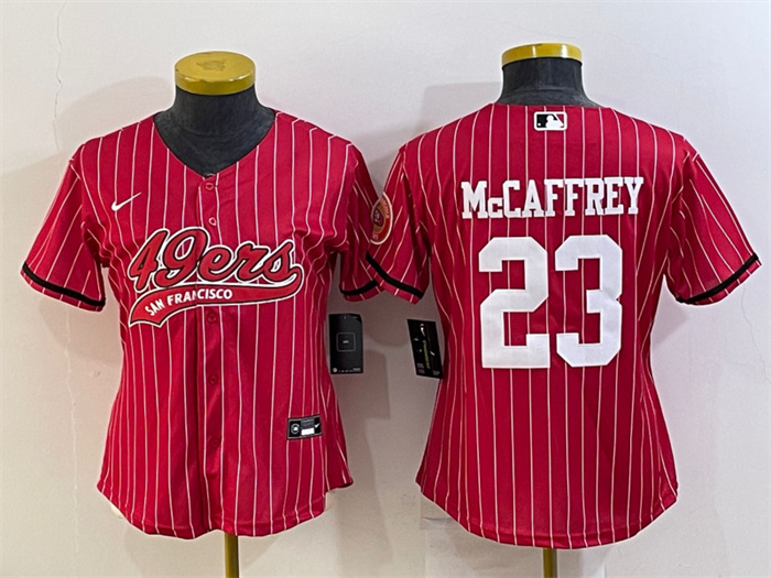 Women San Francisco 49ers 23 Christian McCaffrey Red With Patch Cool Base Stitched Baseball Jersey