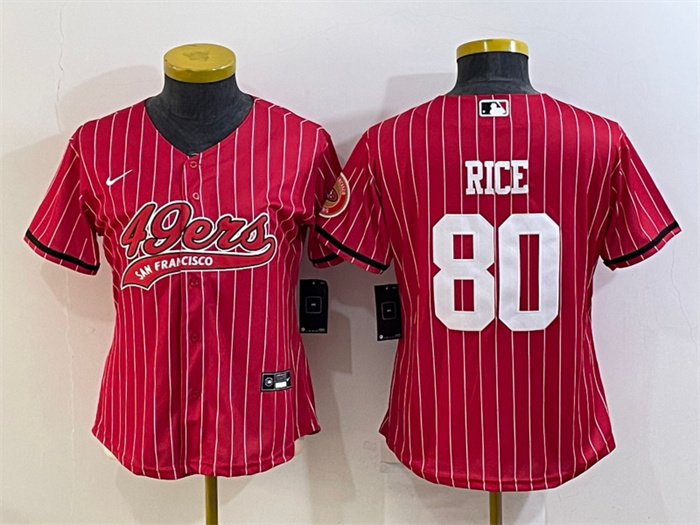 Women San Francisco 49ers 80 Jerry Rice Red With Patch Cool Base Stitched Baseball Jersey