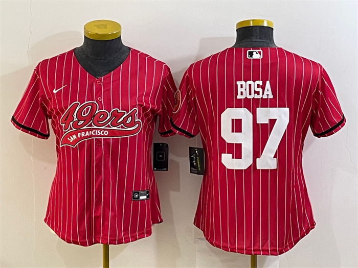 Women San Francisco 49ers 97 Nick Bosa Red With Patch Cool Base Stitched Baseball Jersey