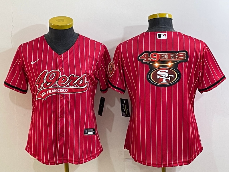 Women San Francisco 49ers Red Team Big Logo With Patch Cool Base Stitched Baseball Jersey