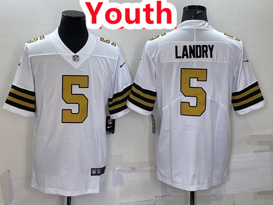 Youth Saints 5 Jarvis Landry White Color Rush Jersey