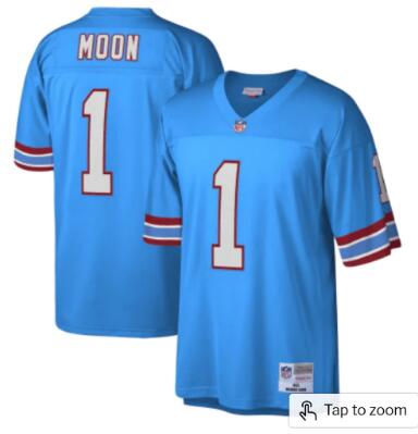 Men NFL Houston Oilers Mitchell Ness Warren Moon Blue Throwback Jersey