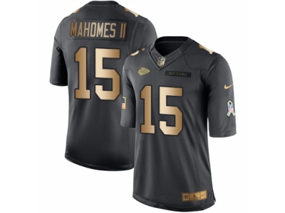 Nike Chiefs 15 Patrick Mahomes II Black Men Stitched NFL Limited Gold Salute To Service Jersey