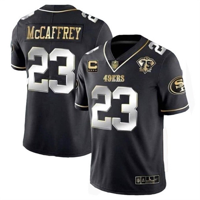 Men San Francisco 49ers 23 Christian McCaffrey Black Gold With C Patch Vapor Untouchable Limited Sti