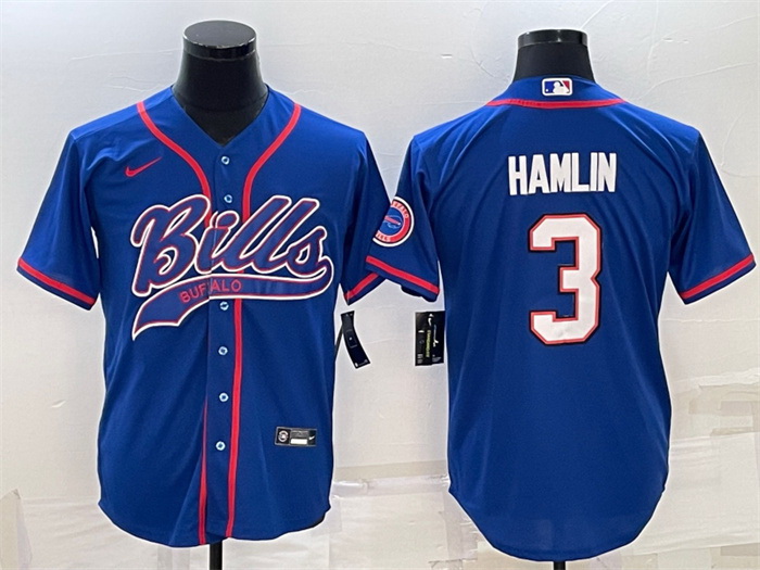 Men Buffalo Bills 3 Damar Hamlin Royal With Patch Cool Base Stitched Baseball Jersey