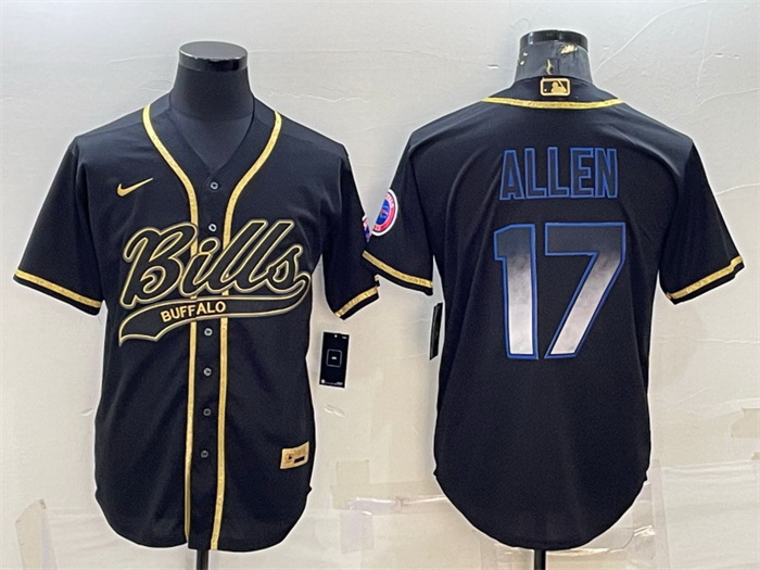 Men Buffalo Bills 17 Josh Allen Black Smoke Fashion With Patch Cool Base Stitched Baseball Jersey