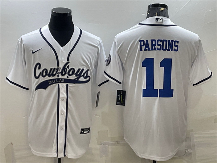 Men Dallas Cowboys 11 Micah Parsons White With Patch Cool Base Stitched Baseball Jersey