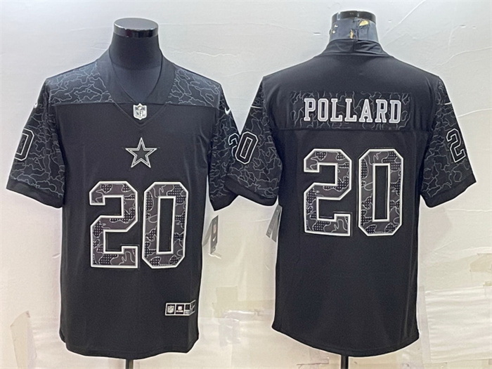 Men Dallas Cowboys 20 Tony Pollard Black Reflective Limited Stitched Football Jersey