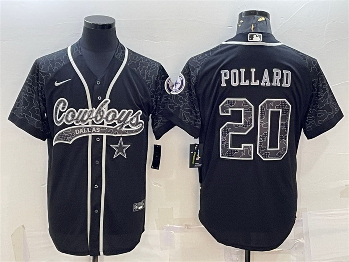 Men Dallas Cowboys 20 Tony Pollard Black Reflective With Patch Cool Base Stitched Baseball Jersey