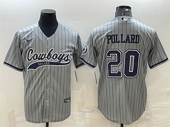 Men Dallas Cowboys 20 Tony Pollard Gray With Patch Cool Base Stitched Baseball Jersey