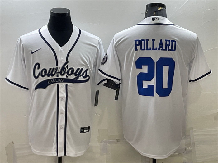 Men Dallas Cowboys 20 Tony Pollard White With Patch Cool Base Stitched Baseball Jersey