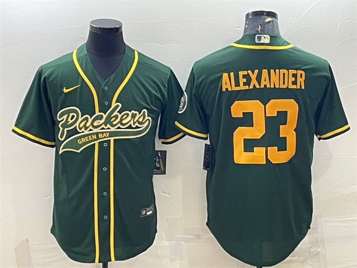 Men Green Bay Packers 23 Jaire Alexander Green Gold With Patch Cool Base Stitched Baseball Jersey