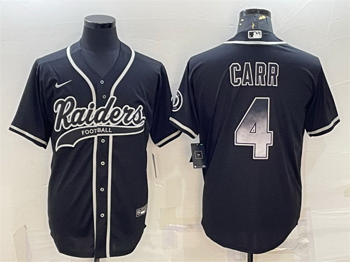 Men Las Vegas Raiders 4 Derek Carr Black Gold With Patch Cool Base Stitched Baseball Jersey