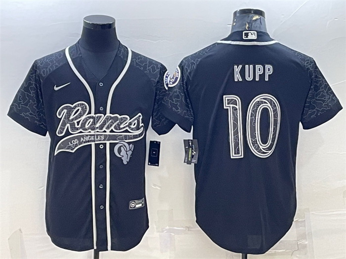 Men Los Angeles Rams 10 Cooper Kupp Black Reflective With Patch Cool Base Stitched Baseball Jersey