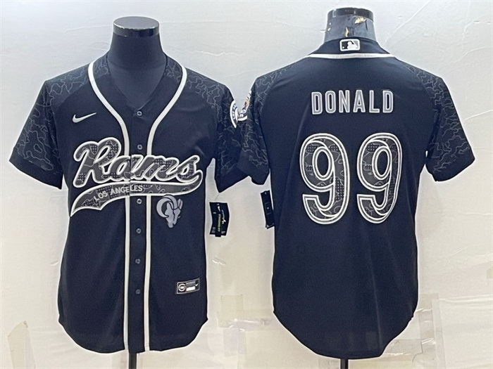 Men Los Angeles Rams 99 Aaron Donald Black Reflective With Patch Cool Base Stitched Baseball Jersey