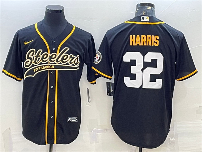 Men Pittsburgh Steelers 32 Franco Harris Black With Patch Cool Base Stitched Baseball JerseyS