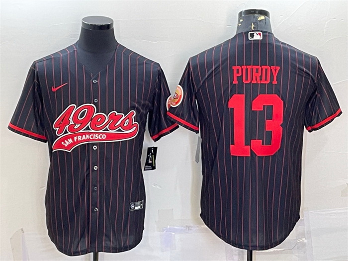 Men San Francisco 49ers 13 Brock Purdy Black With Patch Cool Base Stitched Baseball Jersey