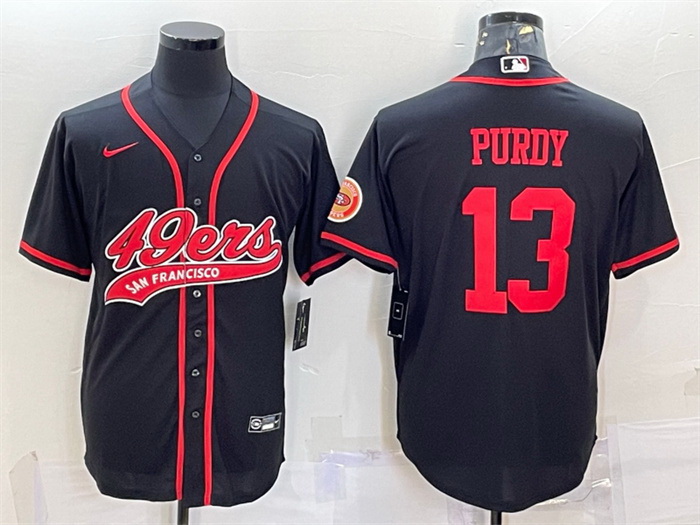 Men San Francisco 49ers 13 Brock Purdy Black With Patch Cool Base Stitched Baseball JerseyS