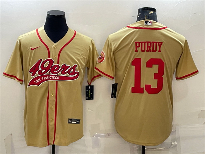 Men San Francisco 49ers 13 Brock Purdy Gold With Patch Cool Base Stitched Baseball Jersey